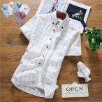 シャツ メンズ 半袖 開襟 カジュアルシャツ ネルシャツ　メンズ シャツ　ワイシャツ トップス スリム おしゃれ　格子縞