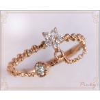 ピンキーリング スター・ダイヤモンド0.07 ダイヤモンド0.05ct(選べる誕生石にダイヤモンド・セット) K10ピンクゴールド チェーン ピンキーリング 国産 日本製
