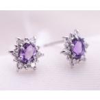 アメジスト ダイヤモンド0.12ct カラット ピアス K14ホワイトゴールド K14WG 2月誕生石