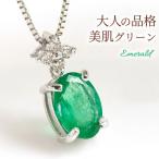 エメラルド ダイヤモンド ネックレス ペンダント K18WG 18金 大粒 5×7mm オーバルカット 5月誕生石 彼女 妻 嫁 女性 誕生日プレゼント 20代 30代
