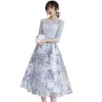 パーティードレス ロング 通販 ミモレ丈 花柄 刺繍 ワンピース ドレス バックファスナー パーティードレス ウェディングドレス 演奏会 パーティードレス