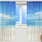 ショッピングレースカーテン マキク（MAKIKU） ミラーレースカーテン 遮光 断熱 遮熱 レースカーテン 出窓 ドアカーテン おしゃれ ハワイ 北欧 砂浜 海 ブルー シェード