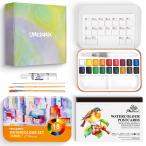 AUREUO путешествие для акварель комплект обращение цвет 18 цвет твердый пигмент - маленький коробка внутри Palette имеется / щетка, акварель открытка, маскировка авторучка, большая сумка приложен -