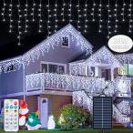 ショッピングイルミネーション ソーラー LEDイルミネーションライト 防水10m 400Led つらら ライト クリスマス イルミネーション ホワイト ベランダ・フェンス・屋根の軒