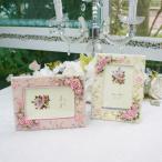 フォトフレーム 写真立て 縦横両用 ローズレリーフ ピンク ベージュ かわいい 薔薇 ハガキサイズ　L判