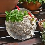 ショッピングガーデン 麦わら帽子のガーデンオブジェ ストローハット オフホワイト ハット型鉢カバー ハンギング 壁掛け ガーデニング 屋外 屋内 インテリア