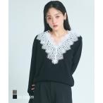 ショッピングレース Vネックレースニット｜Vネックニット Vネック レース ベーシック 長袖  シンプル スッキリ【宅配便】(予約1月11日~15日以内順次発送)