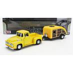 FORD F100 + кемпинг прицеп 1955 желтый Motor Max 1/24
