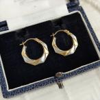 イギリスヴィンテージ　9ct　ゴールド　ホワイト×ゴールド　フープ　ピアス