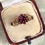 イギリスヴィンテージ　9ct　ガーネット　バーミンガム　ゴールド　フラワー　リング（1976年）