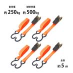 ラッシングベルト ラチェット式 4本セット 全長約5m 幅約25mm 耐荷重約250kg 破断荷重約500kg 約0.25t 約0.5t S字フック Sフック タイダウンベルト