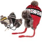 ニット帽　耳当てつき ノルディック柄 北欧風 防寒 防風 イヤーフラップ　秋冬 真冬 裏地ボア付き ボンボンニット帽 レディース メンズ スキー スノボ CAP 4981