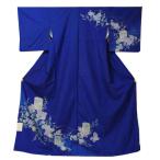 仕立上り袷付下げ渋い菊の花群青色洗...