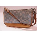 Yahoo! Yahoo!ショッピング(ヤフー ショッピング)コーチ COACH アクセサリーポーチ ショルダーバッグ シグネチャー デミポーチ 6094 ライトブルー ブラウン キャンバス レザー ハンドバッグ【中古】 bc839