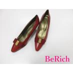 イヴ サンローラン パンプス SH6049 23.5cm リボン モチーフ 赤 レッド ゴールド キャンバス レザー YSL ロゴ 靴  【中古】bh2190