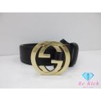  Gucci GUCCI мужской ремень 370543 Inter locking G пряжка GG кожа черный чёрный Gold металлические принадлежности Logo [ б/у ] bh2642