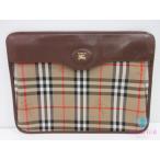  Burberry BURBERRY клатч сумка FKO-01noba проверка Brown бежевый парусина кожа ручная сумочка [ б/у ]bk9811