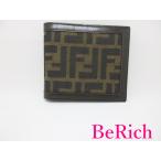 美品 フェンディ FENDI メンズ 二つ折り財布 01455 ズッカ ロゴ ブラウン 茶 キャンバス レザー コンパクト ウォレット 【中古】bs3158