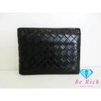 ボッテガ ヴェネタ BOTTEGA VENETA 二つ折り財布 193642 イントレチャート レザー 黒 ブラック ロゴ ミディアム 【中古】bs3699