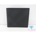 ショッピングバーバリー バーバリー BURBERRY 二つ折り 財布 8014484 黒 ブラック PVC レザー チェック コンパクト ウォレット メンズ 【中古】 bs3957