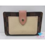 ショッピングダミエ ルイ ヴィトン LOUIS VUITTON ポルトフォイユ ジュリエット N60380 二つ折り 財布 ダミエ エベヌ ピンク ベージュ LV【中古】bs4220