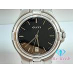 グッチ GUCCI メンズ 腕時計 9040M デイト ラウンド 黒 ブラック シルバー SS ブレス ロゴ アナログ クォーツ【中古】 bt3129