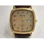 terubaTELVA мужские наручные часы дата TEV-2205 Gold Brown чай SS кожа breath аналог кварц QZ [ б/у ] ht5507