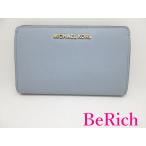  Michael Kors MICHAEL KORS двойной бумажник голубой бледно-голубой кожа MK Logo средний кошелек compact бумажник [ б/у ] sh1496