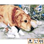 おまけ付き フレームなし 数字塗り絵 セット 絵の具付き 犬 猫 可愛いインテリア 絵画 ジグソーパズル 大人の塗り絵　dog cat  油絵風 こども 6904