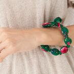 ポーランド フォークアート柄 布包みブレスレット グリーン