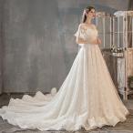 ウェディングドレス ウェディングドレス白 パーティードレス パフスリーブ 花嫁ロングドレス 簡約 結婚式  露背 二次会 レース お呼ばれ 挙式 姫系hs5142