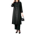 ショッピング喪服 喪服 礼服 日本製 ちりめんワンピースジャケット 二越ちりめん ブラックフォーマル ジャケット ロング 黒 レディース 婦人服 ミセス シニア 秋冬　nss　p26085