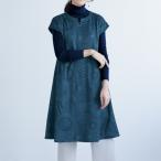 北欧風フラワー柄 裏起毛キーネックチュニック ネイビー チュニック 半袖 キーネック 重ね着 レディース 婦人服 ミセス シニア 女性 大人 紺 秋冬　nss　p27895