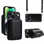 いphone14 ケース ショルダー, 財布型 iphone14 ケース ショルダー付き 大容量 カード収納, 長さ調整