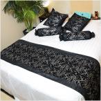 ベッドスロー　ベッドライナー キング、クイーンサイズ、ダブル　250×70 タオル生地ブラック×シルバー　No.16