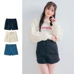 ショートパンツ パンツ ズボン ボトムス ショート丈 子供 キッズ こども 女子 ガールズ ガーリー かわいい レースアップ ストレッチ シンプル 折返し おしゃれ