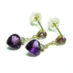 k14ピンクゴールド アメジスト キュービックジルコニア スウィングハートピアス