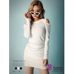 ワンピース Bbomb ニットワンピ リブニット オ-プンショルダ- 長袖