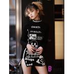 ワンピース Bbomb ロゴプリント スリット リブニット ワンピ-ス