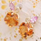 お花シトリン ピンクサファイア ローズカットダイヤモンドピアス PT900 K18 K10対応  誕生石 4月 9月 11月