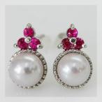 アコヤパール ルビー ヒロイン ピアス 誕生石 6月 7月 PT900 K18 K10対応