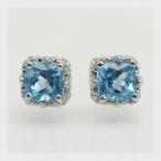 繊細レース ブルートパーズスクエアピアス 　PT900 K18 K10対応　誕生石 11月