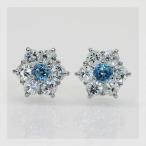 ブルートパーズ アクアマリン フラワーデザインピアス PT900 K18 K10対応 誕生石 3月 11月