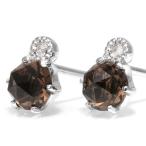 スモーキークオーツ ローズカット 裏カット ローズカットダイヤモンド ピアス ソロ２　 両耳用 PT900 K18 K10対応