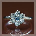 優雅に咲き誇る”アクアマリン スカイブルートパーズ フラワーデザインリング PT900 K18 K10対応 誕生石 3月 11月