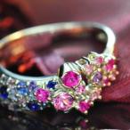 トワイライト サファイアリング PT900 K18 K10対応 誕生石 9月 春色ピンク