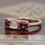 P+10％中 ローズクオーツ×ロードライトガーネットオープンワークリング 誕生石 1月 春色ピンク PT900 K18 K10対応