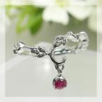 ツタの葉の先にルビーがゆれる アンティークデザイン ピンキーリング 誕生石 7月 PT900 K18 K10対応