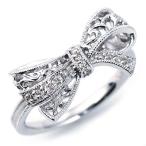 レーシーリボン ダイヤモンドリング PT900 K18 K10対応 誕生石 4月