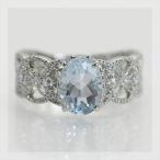 アクアマリン ローズカットダイヤモンドリング PT900 K18 K10対応 誕生石 3月